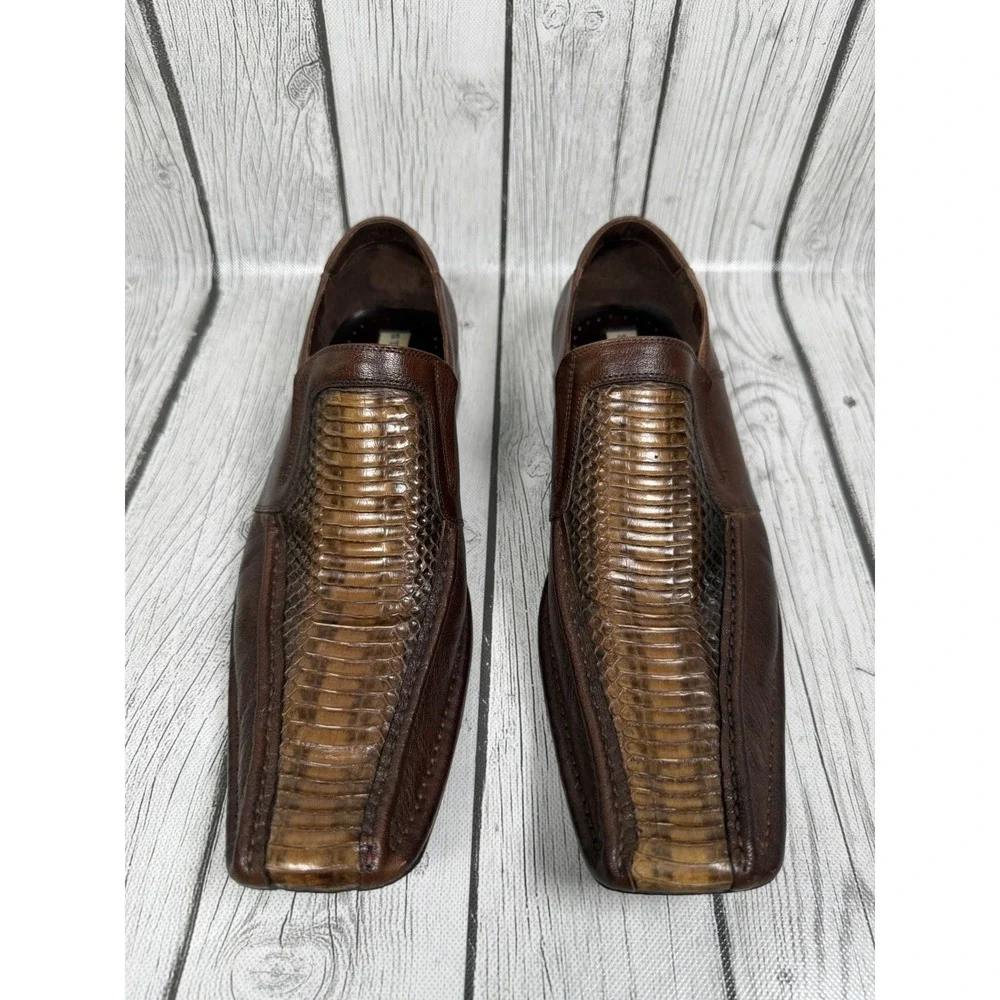 Steve Madden Pointer Cognac Snake Men's Size 8.5 Dress Loafers Shoes Pre-owned